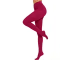 Detailed shot of opaque magenta 100D velvet footed pantyhose showing fit and texture - Rose Red