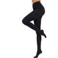 Detail view of 100D black velvet opaque tights showing elastic fit and smooth texture. - Black