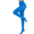 High-waisted vibrant blue 80D velvet opaque tights for body shaping and warmth. - Sky Blue