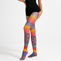 Détail rapproché du collant de mode rayé arc-en-ciel et à pois vibrant pour femmes - Taille unique / Pois Arc-en-ciel