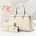 Cream crocodile embossed three-piece handbag set including Boston bag and wallets - Three-Piece Set / Off White