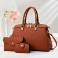 Elegant brown three-piece bag set featuring a handbag and wallets with croc pattern - Three-Piece Set / Earthy Yellow
