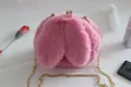 Adorable pink faux fur bunny ear crossbody bag with an elegant gold chain strap - Pink