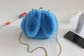 Cute blue faux fur rabbit crossbody bag with golden chain and metal clasp closure - Sky Blue