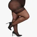Detail of plus size black sheer pantyhose for curvy women shown with high heels - Plus Size with Back Gusset / Bottoms / Black