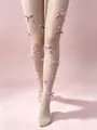 Elegante weiße Lolita-Strumpfhose mit rosa Samtschleifen und Perlen verzierung - Standardgröße / Milchweiß Rosa Silber Glitzer Schleife
