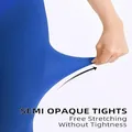 Close-up of blue 80D semi opaque tights demonstrating high elasticity stretch - Bottoms / Sapphire Blue
