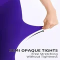 Close-up showing the high elasticity of purple semi opaque 80D velvet tights stretch - Bottoms / Purple