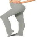 Side view detail of gray velvet 80D thermal tights with high waist body shaping effect - Bottoms / Gray