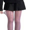 Collants violets transparents avec motifs jacquard verticaux rétro et torsades fines - Taille unique / Bas / Mauve Clair