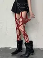 Collants résille rouges déchirés gothiques avec un design creux irrégulier style punk - Taille unique / Rouge