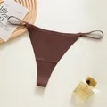 Sexy low-waist brown ribbed seamless thong with thin elastic side straps for women - S / Bottoms / Dark Brown