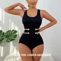 Women's black tummy control bodysuit with slimming effect for firm abdominal support - XS/S / Top And Bottom / Black