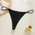 Minimalist black seamless G-string thong for women with thin side straps - S / Bottoms / Black