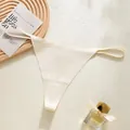 Seamless beige low-waist T-back thong with ultra-thin straps for women in cream color - S / Bottoms / White Apricot