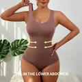 Sleeveless brown tummy control bodysuit shapewear for women with a slimming waist effect - XS/S / Top And Bottom / Dusty Pink
