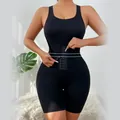 Black tummy control shapewear bodysuit with wide straps and hook-and-eye waist - S / Top And Bottom / Black