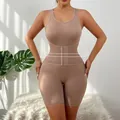 Nude seamless plus size shapewear bodysuit with adjustable front hooks and wide straps - S / Top And Bottom / Nude
