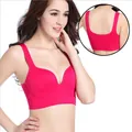 Seamless hot pink wireless sports bra with wide straps for comfortable yoga and fitness support. - M / Tops / Rose Red