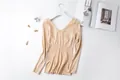 Women's slim fit V-neck thermal base layer top in beige with seamless ribbed waist - One Size / Tops / Nude