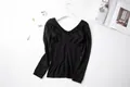 Slim fit black thermal base layer top with low neckline and long sleeves for women - One Size / Tops / Black