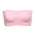 Gedetailleerd overzicht van de roze naadloze ademende bandeau met geribbelde randen. - Eén maat / Tops / Roze