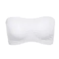 Gedetailleerde close-up van een witte naadloze ademende strapless bandeau-bh voor dames - Eén maat / Tops / Wit