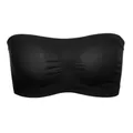 Vooraanzicht van een naadloze zwarte strapless bandeau-bh met centraal geplooid detail - Eén maat / Tops / Zwart