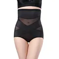 High-waisted tummy control shapewear panties for women in breathable black mesh - M / Black