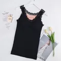 Women's black thermal tank top with lace straps and thick pink fleece lining - One Size (Recommended 40-62.5kg) / Tops / Black