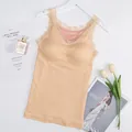 Apricot lace strap thermal camisole with padded bra and soft fleece lining - One Size (Recommended 40-62.5kg) / Tops / Nude