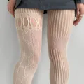 Elegant cream jacquard hollow fishnet tights featuring intricate floral lace patterns - One Size / Cream