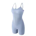 Seamless tummy control shapewear bodysuit in light blue with adjustable thin straps - Light Blue