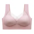 Seamless wireless comfort bra in soft pink with breathable mesh V-neck detail for women - L (40-55kg) / Tops / Pink
