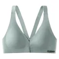 Seamless wireless V-neck bra with front closure in sage green, breathable soft fabric - M / Tops / Light Blue