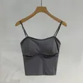 Close-up detail of a grey seamless ice silk camisole vest with built-in chest pads - Tops / Thin Cup (1.5cm) / Gray