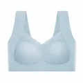 Seamless ice silk wireless sports bra in light blue with fixed cups. - L / Tops / Light Blue