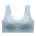 Seamless wireless bra with fixed cups and mesh V-neck detail in light blue - L (40-55kg) / Tops / Light Blue