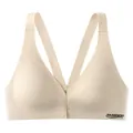 Elegant nude seamless wireless front buckle bra with a breathable textured fabric - M / Tops / Off White