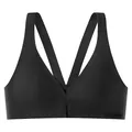 Professional black seamless V-neck sports bra with front closure and wide straps. - M / Tops / Black
