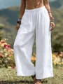 Locker fallende weiße Damen-Weitbeinhose mit elastischem Bund für die Frühjahr/Sommer Saison - S / Unterteile / Weiß