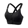 Professional high-impact black sports bra with front zipper and adjustable cross back - S / Tops / Black