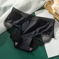 Seamless ice silk lace panties in black with elegant breathable hollow-out design for women - M / Bottoms / Black