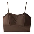 Deep brown ice silk padded camisole bralette with thin straps and wireless design - One Size / Tops / Thin Cup (1cm) / Coffee