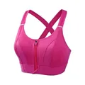 Reggiseno sportivo rosa con cerniera frontale e spalline regolabili incrociate - Rosso rosa