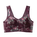 Plus size seamless floral print comfort bra with supportive wide straps for women - L (40-50kg) / Tops / Purple
