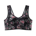 Comfortable floral plus size seamless wireless bra with fixed cups in black flower print - L (40-50kg) / Tops / Black