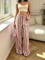 Stilvolle gestreifte weite Hose in Rosa und Oliv mit Kordelzug für den perfekten Urlaub - S / Unterteil (WL8380) / Orange-Rosa Streifen