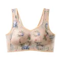 Seamless plus size adjustable bra with elegant vintage floral rose pattern for women - Nude