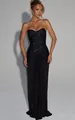 Sexy schwarzes trägerloses Abendkleid mit Paillettenoberteil und drapiertem Rock. - XS / Oberteil Und Unterteil / Schwarz